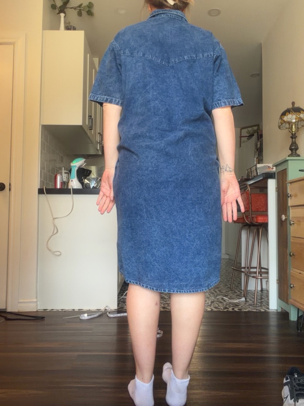 Vintage Dolly Denim Dark Blue Embroidered Denim Midi Dress - Picture 14 of 14